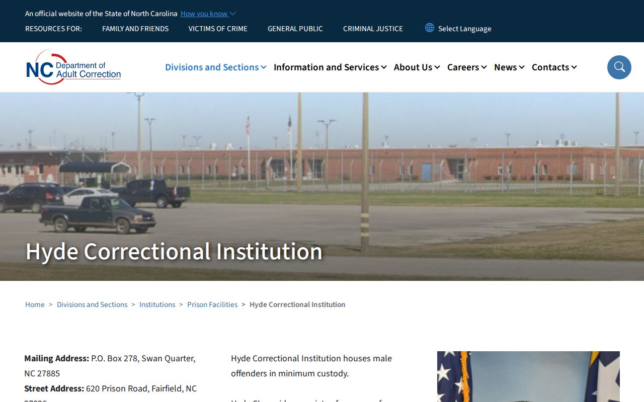 NC DAC Hyde Correctional Institution state prison information